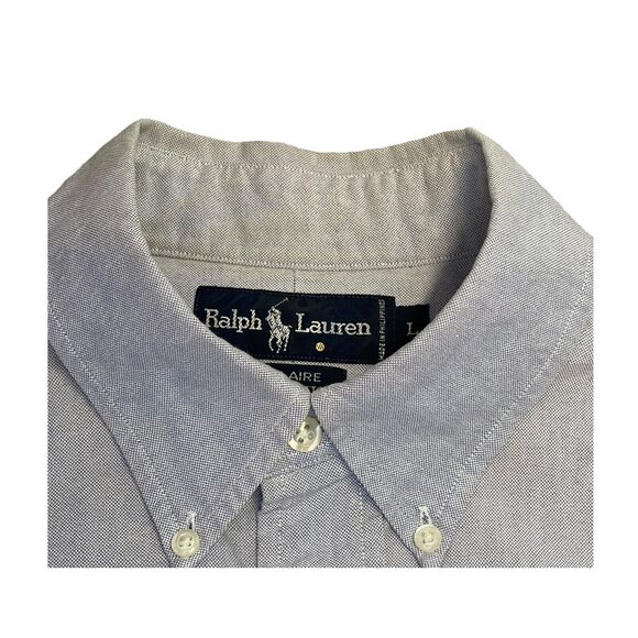 Ralph Lauren Blaire Shirt Men Large Gray/Blue Classic Pleated Button-Down Pony - Picture 5 of 10